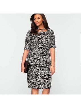 Talbots Sheath Animal Print Midi Dress Black and White Size 12